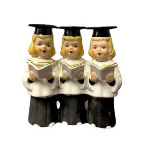 Vintage Porcelain 3 Choir Girls Singing Japan Music Box